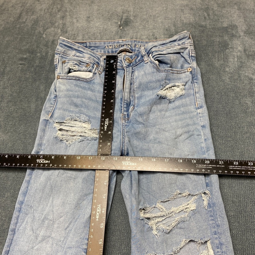 American Eagle Outfitters Flare Jeans Womens 6 Blue Stretch Mid Rise Distressed - Picture 7 of 16